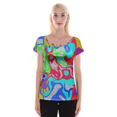 Colorful Distorted Shapes On A Grey Background                                                     Women s Cap Sleeve Top by LalyLauraFLM