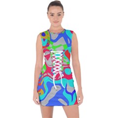 Colorful Distorted Shapes On A Grey Background                                                        Lace Up Front Bodycon Dress