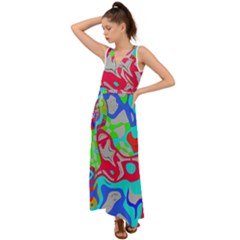 Colorful Distorted Shapes On A Grey Background                                                       V-neck Chiffon Maxi Dress by LalyLauraFLM