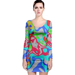 Colorful Distorted Shapes On A Grey Background                                                     Long Sleeve Bodycon Dress by LalyLauraFLM