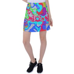 Colorful Distorted Shapes On A Grey Background                                                         Tennis Skirt