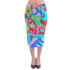 Colorful Distorted Shapes On A Grey Background                                                       Midi Pencil Skirt by LalyLauraFLM