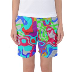 Colorful Distorted Shapes On A Grey Background                                                    Women s Basketball Shorts by LalyLauraFLM