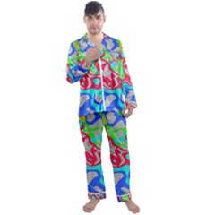 Colorful Distorted Shapes On A Grey Background                                                     Men s Satin Pajamas Long Pants Set by LalyLauraFLM