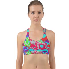 Colorful Distorted Shapes On A Grey Background                                                     Back Web Sports Bra by LalyLauraFLM