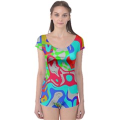 Colorful Distorted Shapes On A Grey Background                                                     Boyleg Leotard (ladies) by LalyLauraFLM