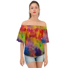 Colorful Watercolors Texture                                                   Off Shoulder Short Sleeve Top by LalyLauraFLM