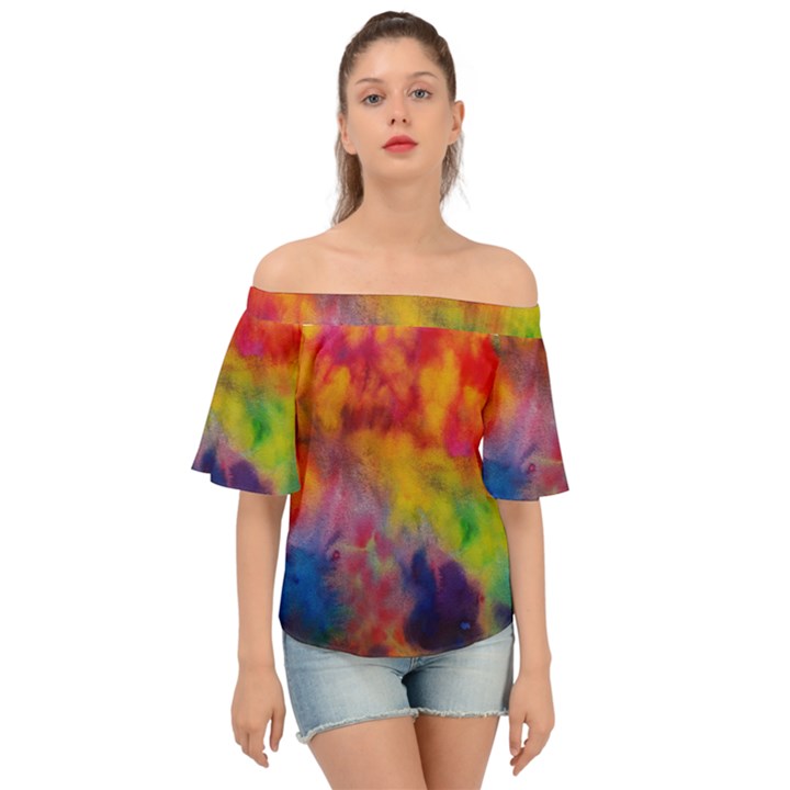 Colorful watercolors texture                                                   Off Shoulder Short Sleeve Top