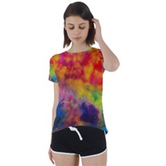 Colorful Watercolors Texture                                                    Short Sleeve Foldover Tee