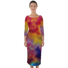 Colorful Watercolors Texture                                                      Quarter Sleeve Midi Bodycon Dress