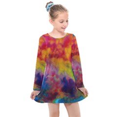 Colorful Watercolors Texture                                                   Kids  Long Sleeve Dress by LalyLauraFLM