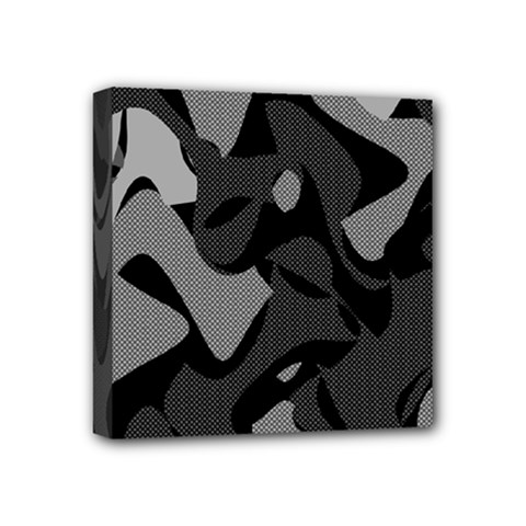 Trippy, Asymmetric Black And White, Paint Splash, Brown, Army Style Camo, Dotted Abstract Pattern Mini Canvas 4  X 4  (stretched) by Casemiro