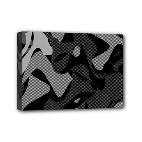 Trippy, Asymmetric Black And White, Paint Splash, Brown, Army Style Camo, Dotted Abstract Pattern Mini Canvas 7  X 5  (stretched) by Casemiro