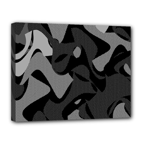 Trippy, Asymmetric Black And White, Paint Splash, Brown, Army Style Camo, Dotted Abstract Pattern Canvas 14  X 11  (stretched) by Casemiro