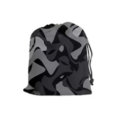 Trippy, Asymmetric Black And White, Paint Splash, Brown, Army Style Camo, Dotted Abstract Pattern Drawstring Pouch (large)