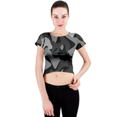 Trippy, Asymmetric Black And White, Paint Splash, Brown, Army Style Camo, Dotted Abstract Pattern Crew Neck Crop Top by Casemiro