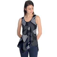 Trippy, Asymmetric Black And White, Paint Splash, Brown, Army Style Camo, Dotted Abstract Pattern Sleeveless Tunic by Casemiro