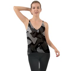 Trippy, Asymmetric Black And White, Paint Splash, Brown, Army Style Camo, Dotted Abstract Pattern Chiffon Cami by Casemiro