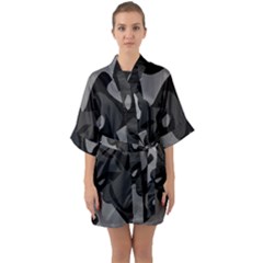 Trippy, Asymmetric Black And White, Paint Splash, Brown, Army Style Camo, Dotted Abstract Pattern Half Sleeve Satin Kimono  by Casemiro