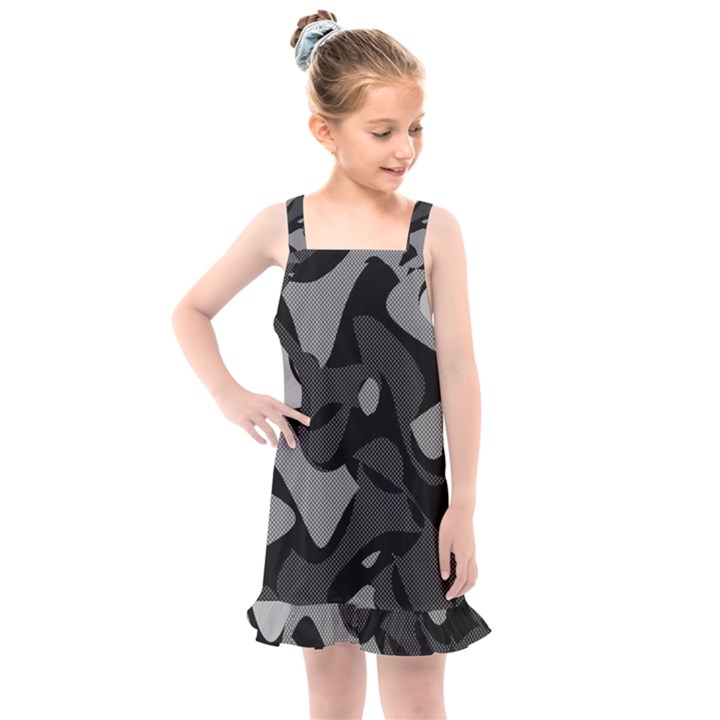 Trippy, asymmetric Black and white, Paint Splash, Brown, Army Style Camo, Dotted Abstract Pattern Kids  Overall Dress