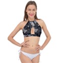 Trippy, asymmetric Black and white, Paint Splash, Brown, Army Style Camo, Dotted Abstract Pattern Cross Front Halter Bikini Top View1