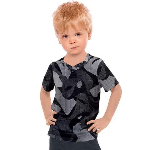 Trippy, Asymmetric Black And White, Paint Splash, Brown, Army Style Camo, Dotted Abstract Pattern Kids  Sports Tee by Casemiro