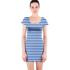 Classic Marine Stripes Pattern, Retro Stylised Striped Theme Short Sleeve Bodycon Dress by Casemiro