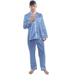 Classic Marine Stripes Pattern, Retro Stylised Striped Theme Men s Long Sleeve Satin Pyjamas Set by Casemiro