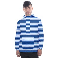 Classic Marine Stripes Pattern, Retro Stylised Striped Theme Men s Front Pocket Pullover Windbreaker by Casemiro