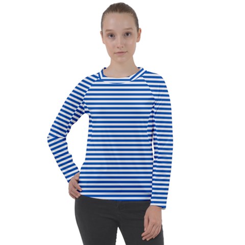 Classic Marine Stripes Pattern, Retro Stylised Striped Theme Women s Long Sleeve Raglan Tee by Casemiro