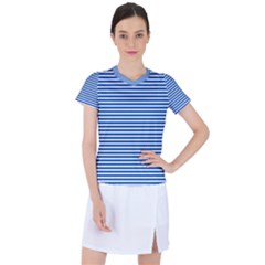 Classic Marine Stripes Pattern, Retro Stylised Striped Theme Women s Sports Top