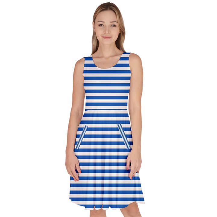 Classic marine stripes pattern, retro stylised striped theme Knee Length Skater Dress With Pockets