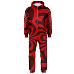 Spiral Abstraction Red, Abstract Curves Pattern, Mandala Style Hooded Jumpsuit (men)  by Casemiro