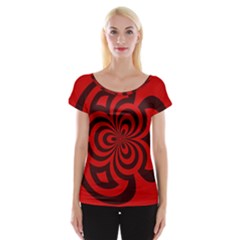 Spiral Abstraction Red, Abstract Curves Pattern, Mandala Style Cap Sleeve Top by Casemiro