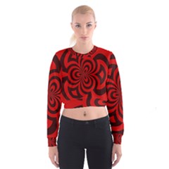 Spiral Abstraction Red, Abstract Curves Pattern, Mandala Style Cropped Sweatshirt by Casemiro