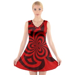 Spiral Abstraction Red, Abstract Curves Pattern, Mandala Style V-neck Sleeveless Dress by Casemiro