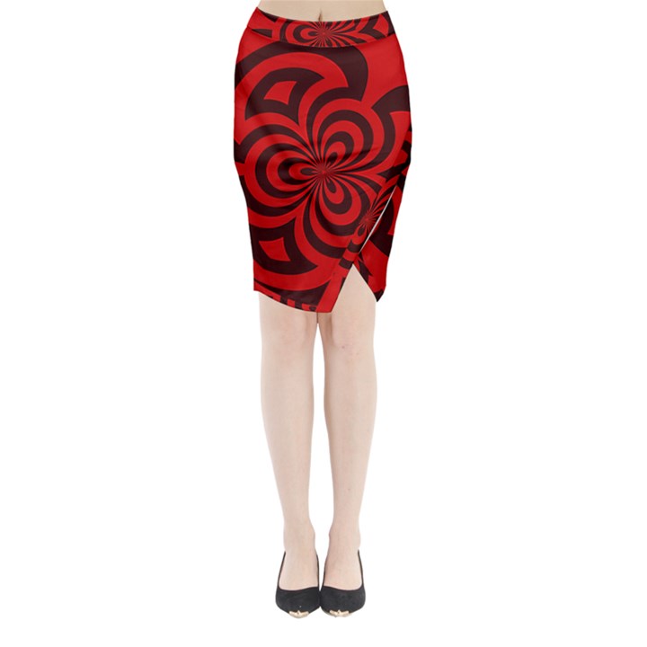 Spiral Abstraction Red, abstract curves pattern, mandala style Midi Wrap Pencil Skirt