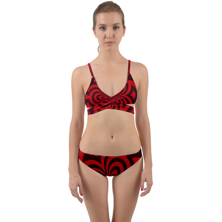 Spiral Abstraction Red, abstract curves pattern, mandala style Wrap Around Bikini Set