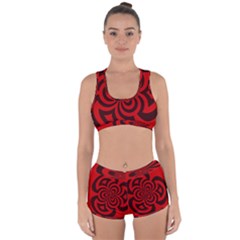 Spiral Abstraction Red, Abstract Curves Pattern, Mandala Style Racerback Boyleg Bikini Set by Casemiro