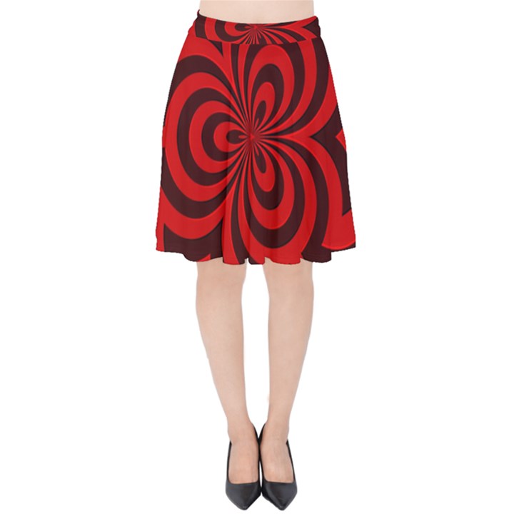 Spiral Abstraction Red, abstract curves pattern, mandala style Velvet High Waist Skirt