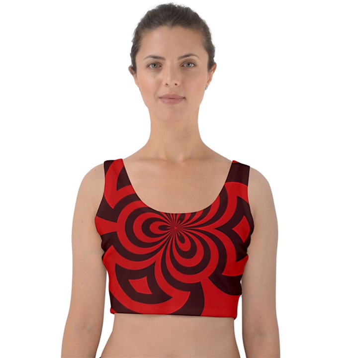 Spiral Abstraction Red, abstract curves pattern, mandala style Velvet Crop Top