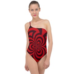 Spiral Abstraction Red, Abstract Curves Pattern, Mandala Style Classic One Shoulder Swimsuit