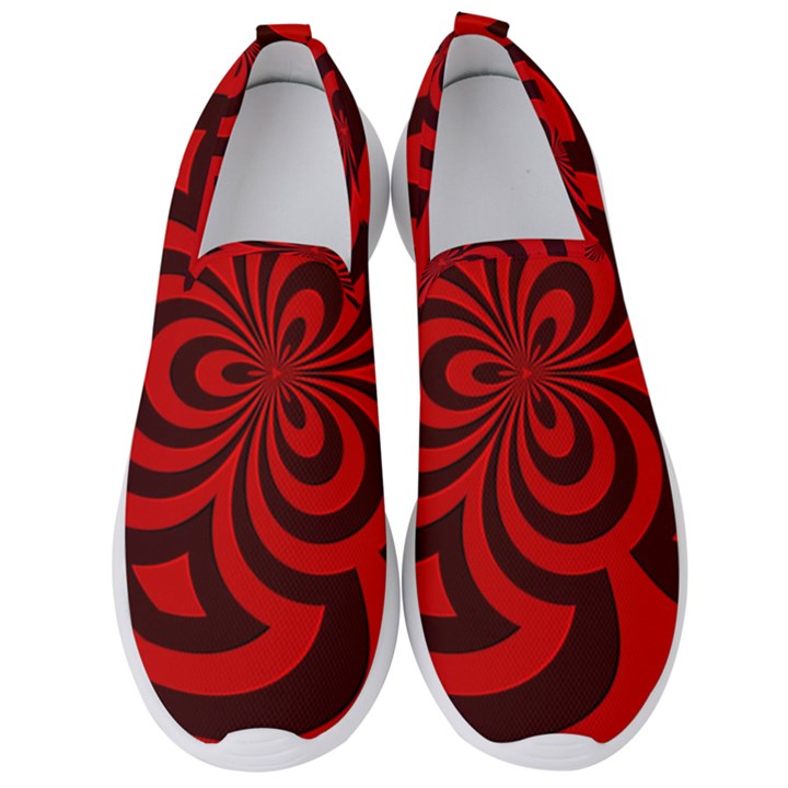 Spiral Abstraction Red, abstract curves pattern, mandala style Men s Slip On Sneakers