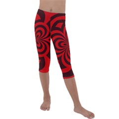 Spiral Abstraction Red, Abstract Curves Pattern, Mandala Style Kids  Lightweight Velour Capri Leggings  by Casemiro