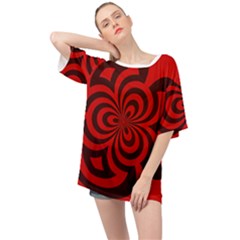 Spiral Abstraction Red, Abstract Curves Pattern, Mandala Style Oversized Chiffon Top by Casemiro