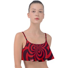 Spiral Abstraction Red, Abstract Curves Pattern, Mandala Style Frill Bikini Top by Casemiro