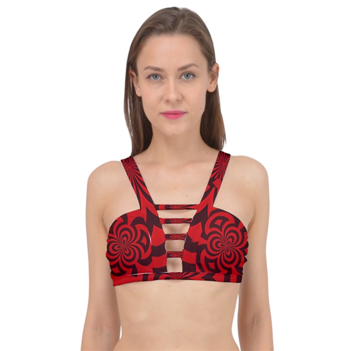 Spiral Abstraction Red, abstract curves pattern, mandala style Cage Up Bikini Top