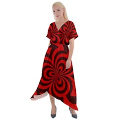 Spiral Abstraction Red, Abstract Curves Pattern, Mandala Style Cross Front Sharkbite Hem Maxi Dress by Casemiro