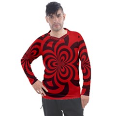 Spiral Abstraction Red, Abstract Curves Pattern, Mandala Style Men s Pique Long Sleeve Tee