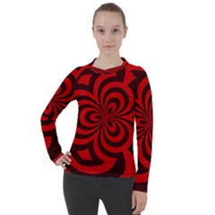 Spiral Abstraction Red, Abstract Curves Pattern, Mandala Style Women s Pique Long Sleeve Tee